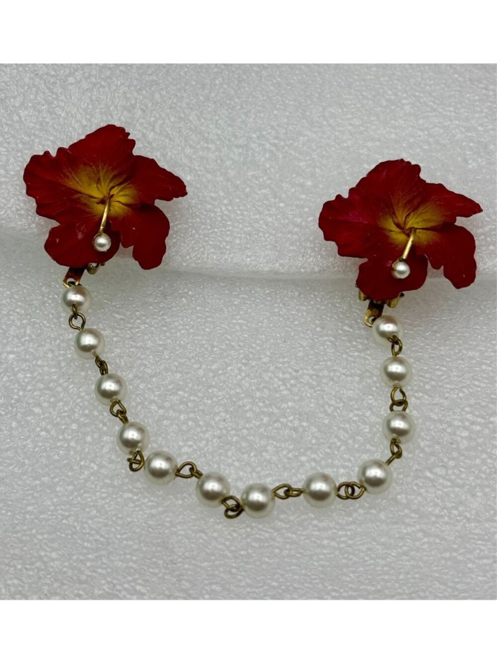 1950s W. Germany Celluloid Hibiscus Pearl Sweater Guard Grips-RARE